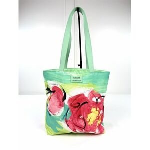 New Clinique x Donald Robertson Tote Bag Floral Print Mint Green Large Beach Bag